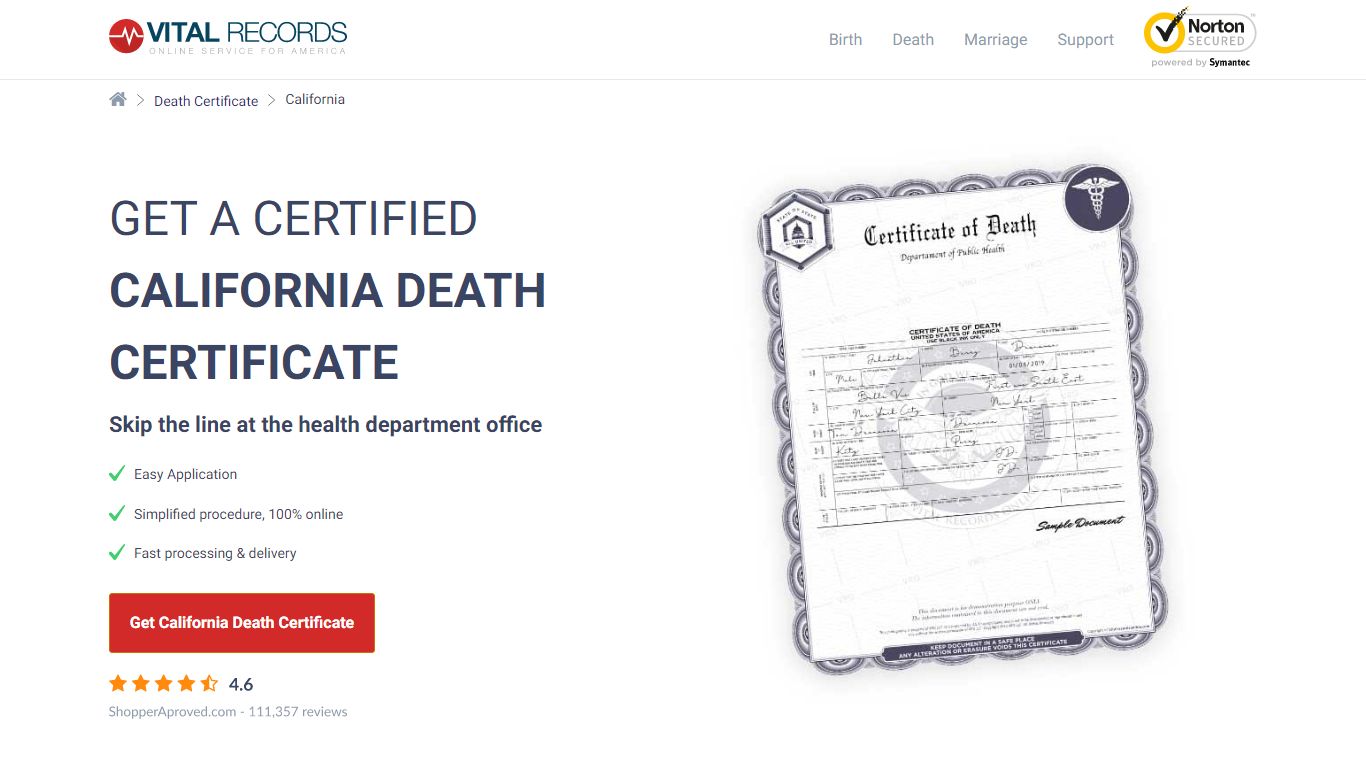 Get a Certified California Death Certificate - Vital Records Online