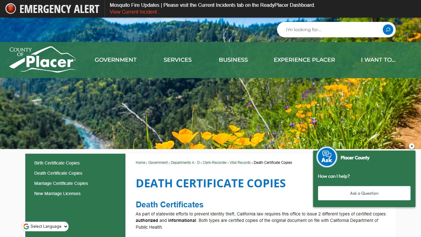 Death Certificate COPIES | Placer County, CA